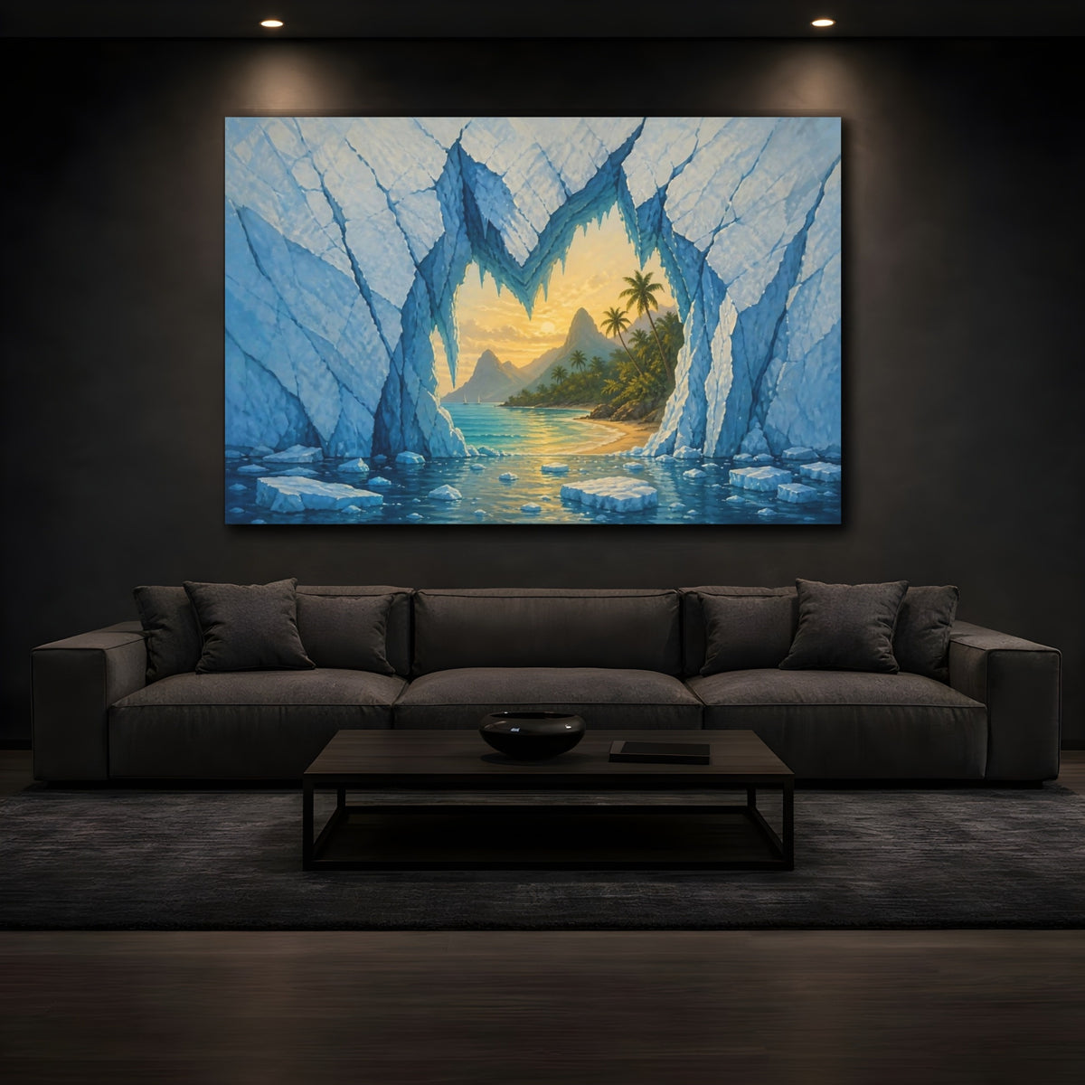 Mockup 3. Glacier Cave Illusion shown as canvas print