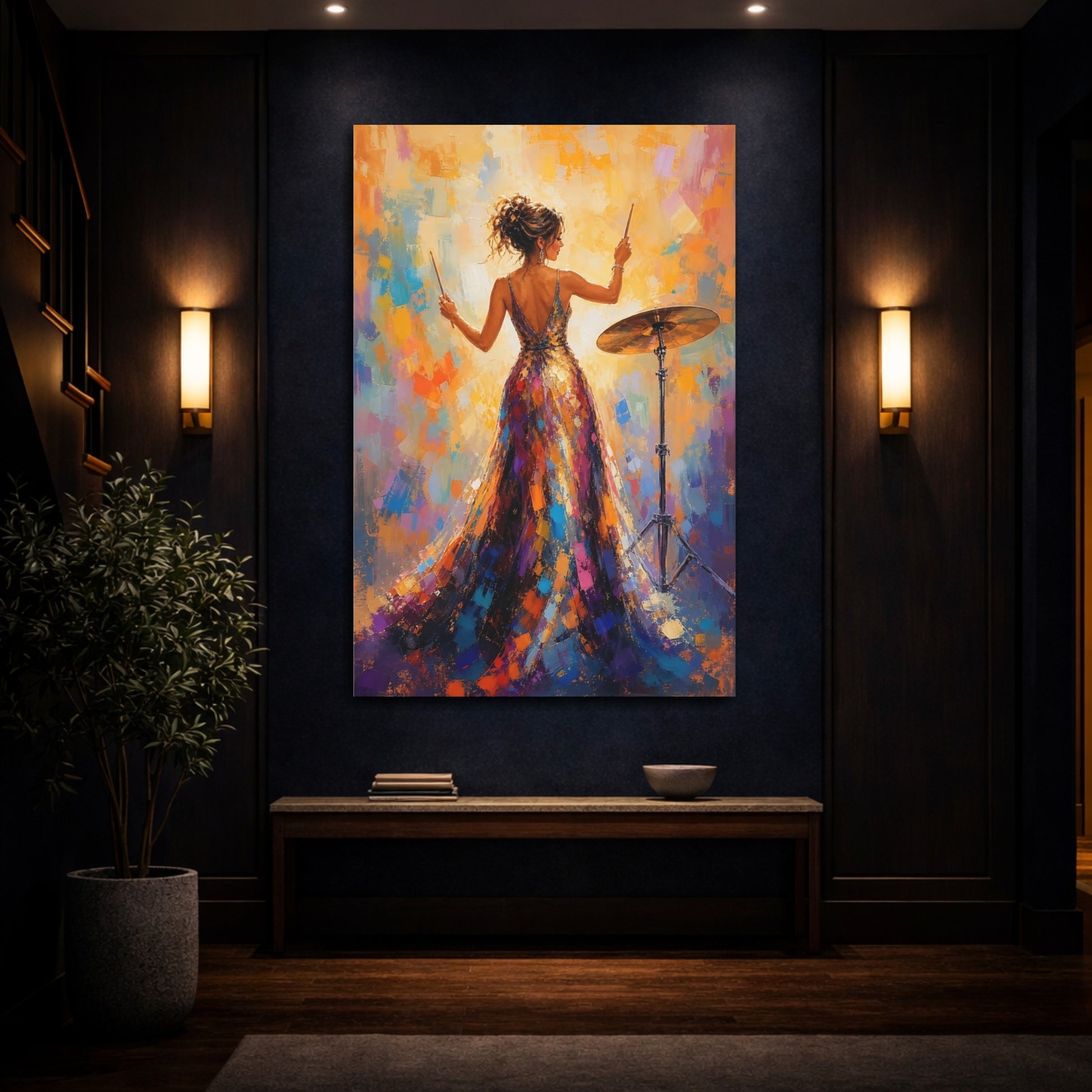 Mockup 4. Glamorous Drummer In Gown shown as canvas print