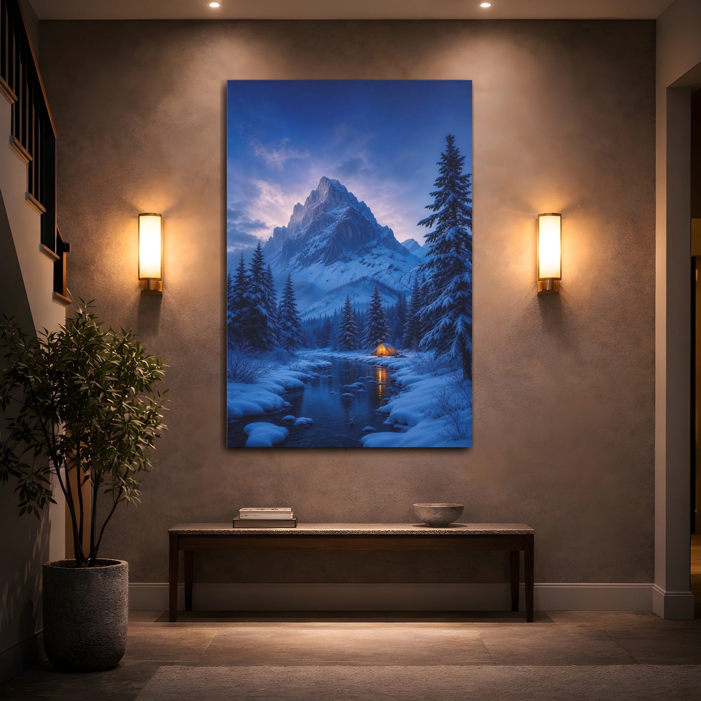 Mockup 2. Glowing Tent In Snow shown as canvas print