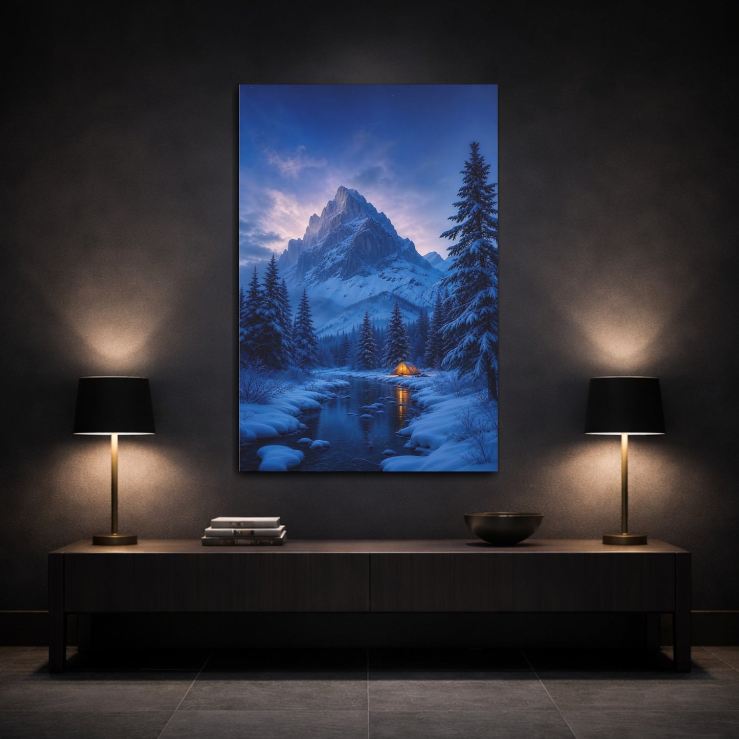 Mockup 3. Glowing Tent In Snow shown as canvas print