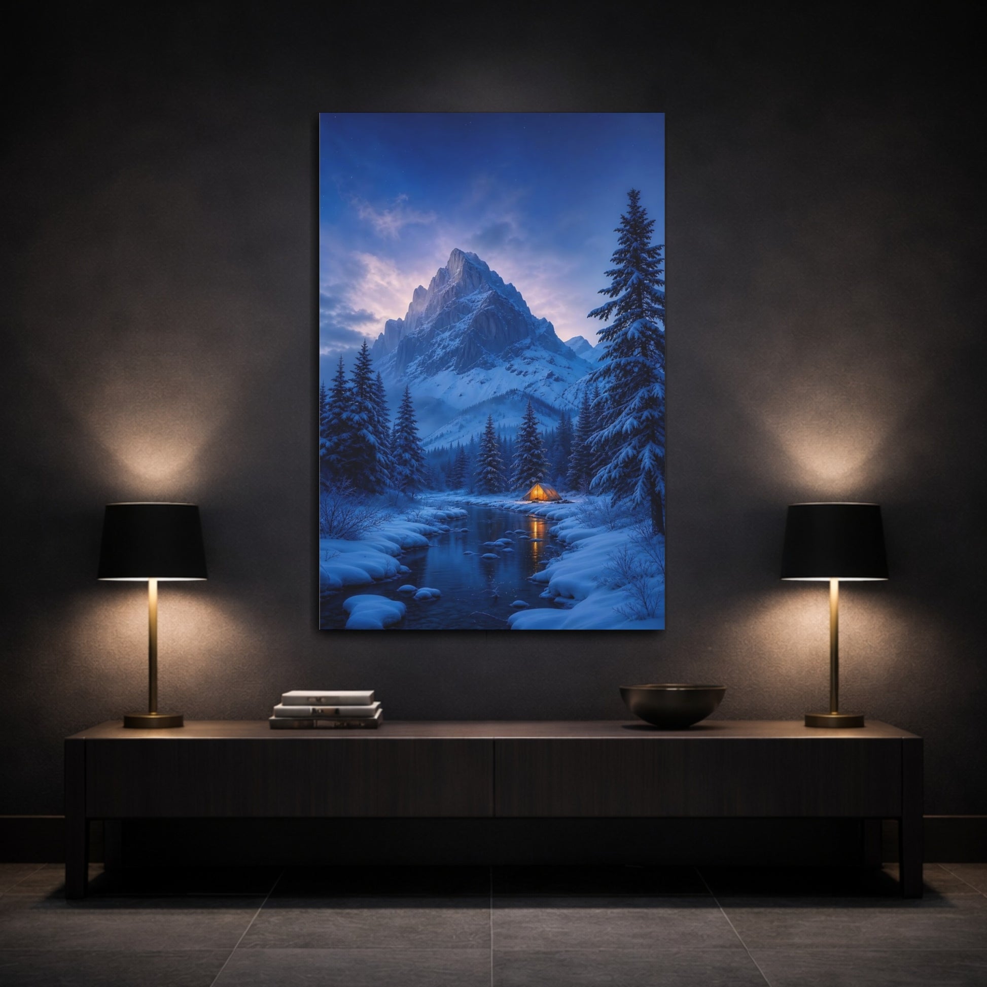 Mockup 3. Glowing Tent In Snow shown as canvas print