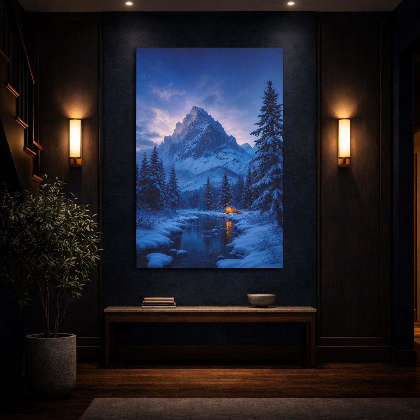 Mockup 4. Glowing Tent In Snow shown as canvas print