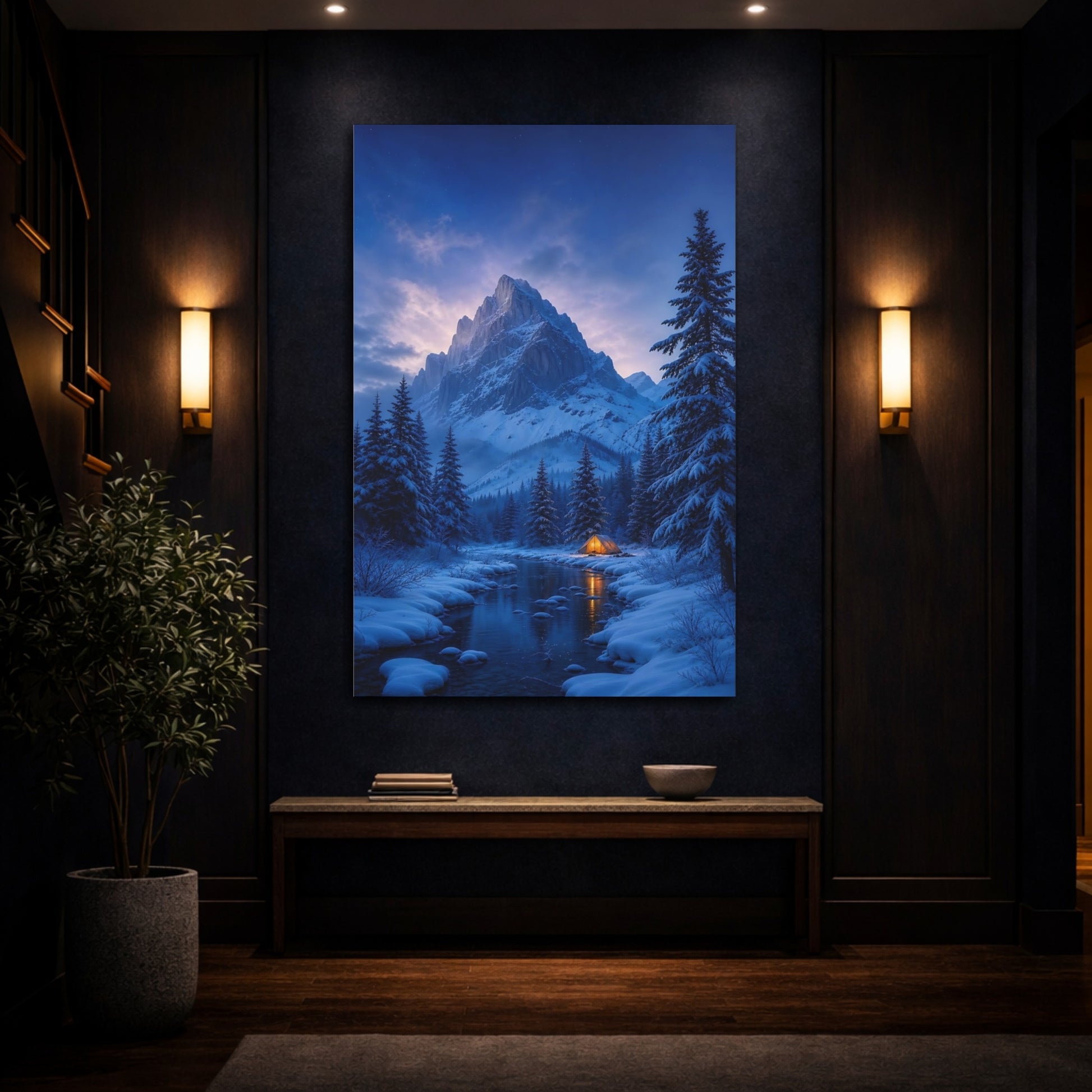 Mockup 4. Glowing Tent In Snow shown as canvas print