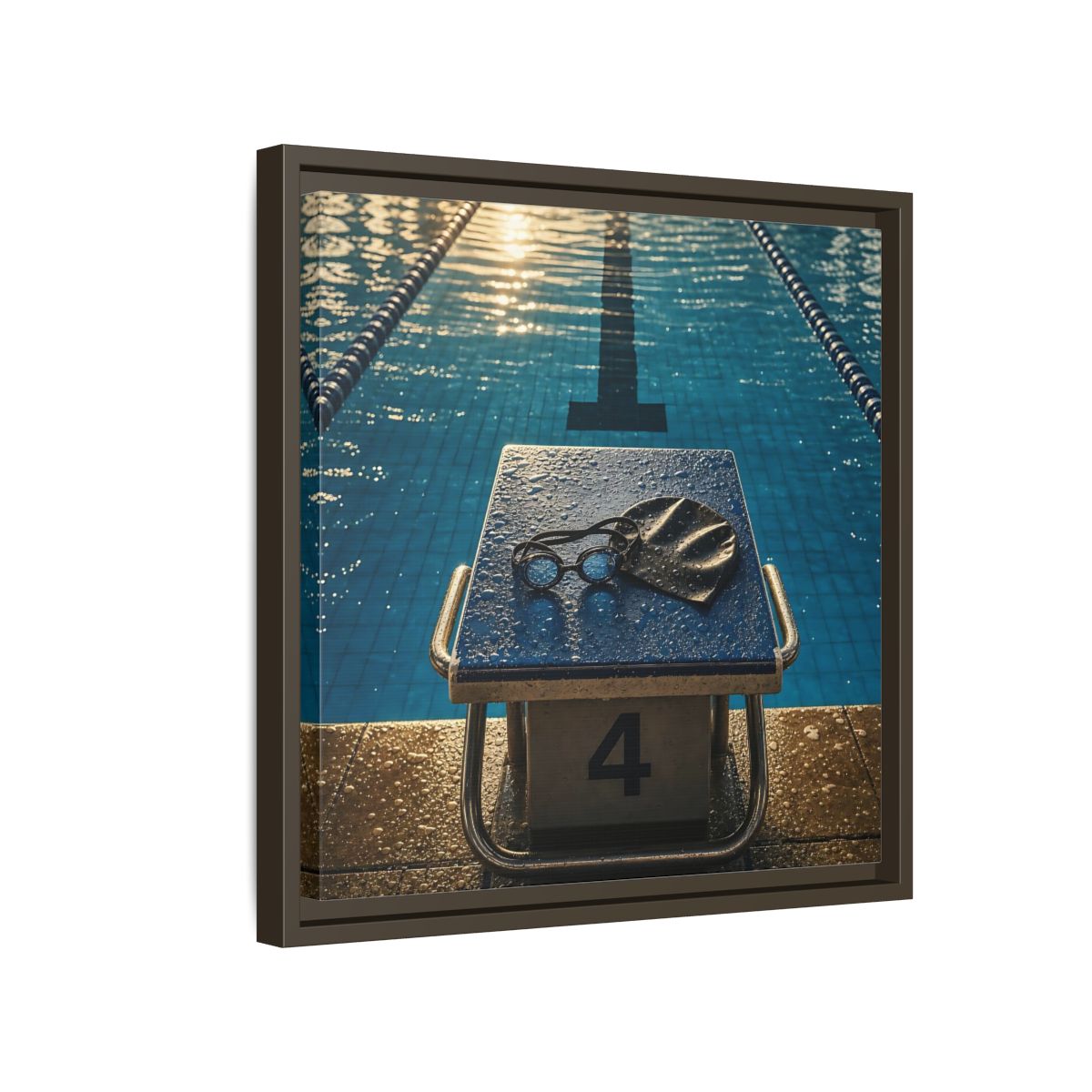Side Mockup 14. Goggles On Starting Block shown as framed canvas print