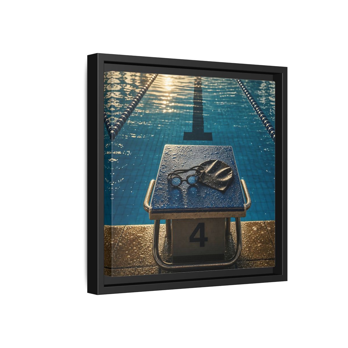 Side Mockup 18. Goggles On Starting Block shown as framed canvas print