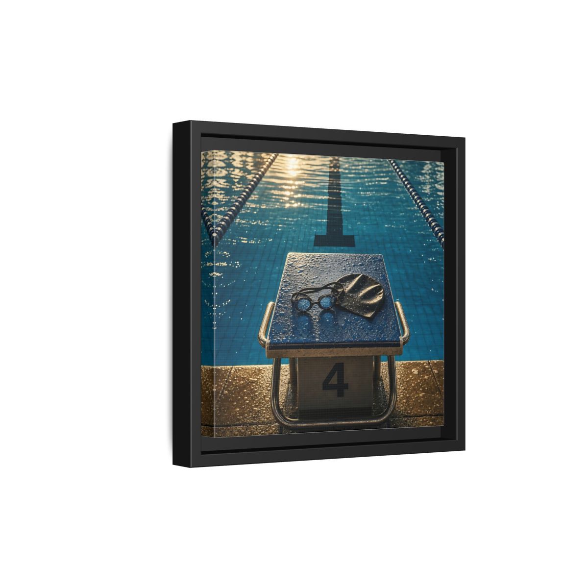 Side Mockup 21. Goggles On Starting Block shown as framed canvas print