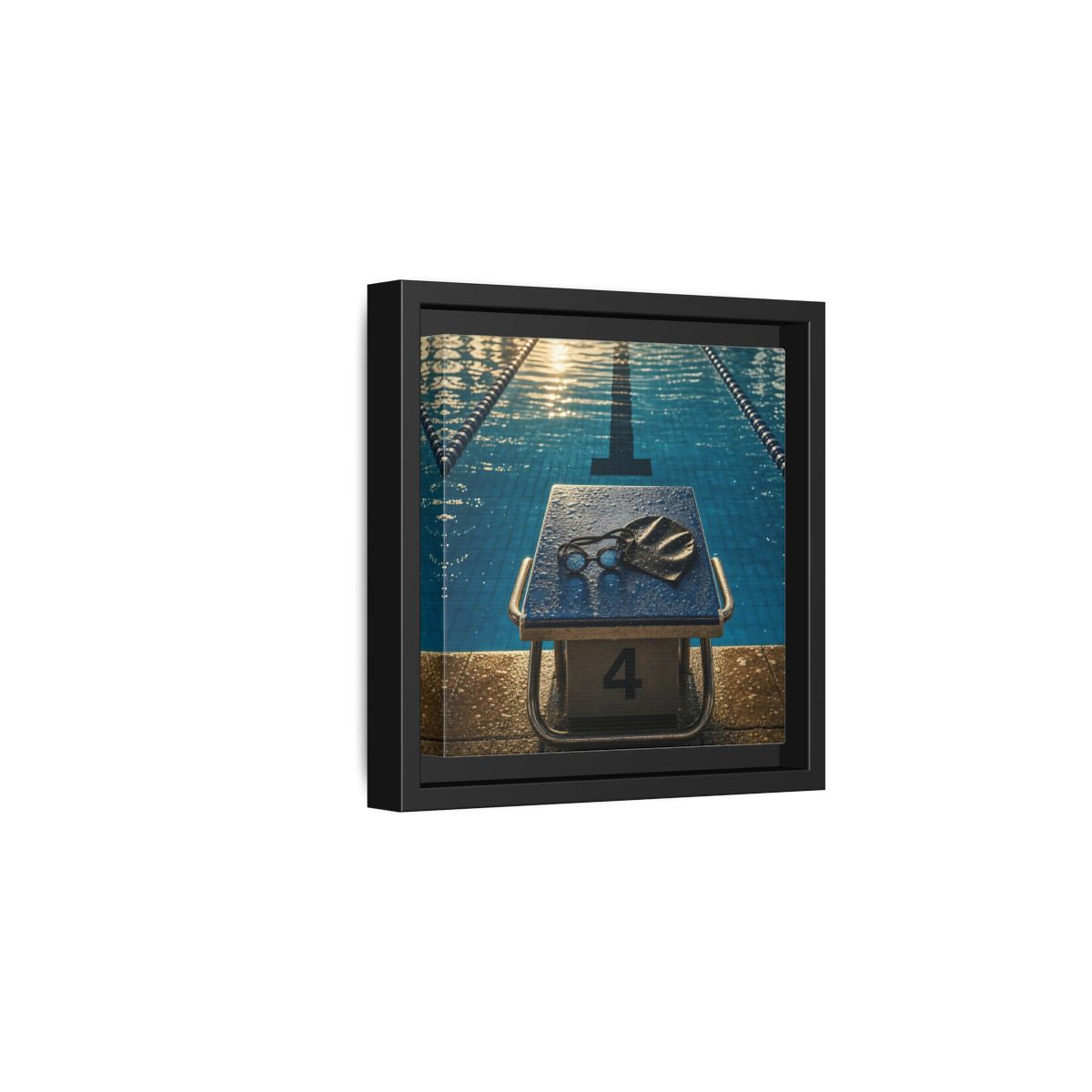 Side Mockup 3. Goggles On Starting Block shown as framed canvas print
