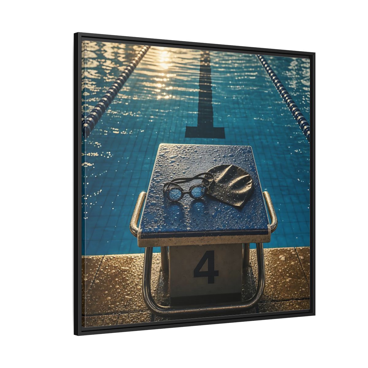 Side Mockup 6. Goggles On Starting Block shown as framed canvas print