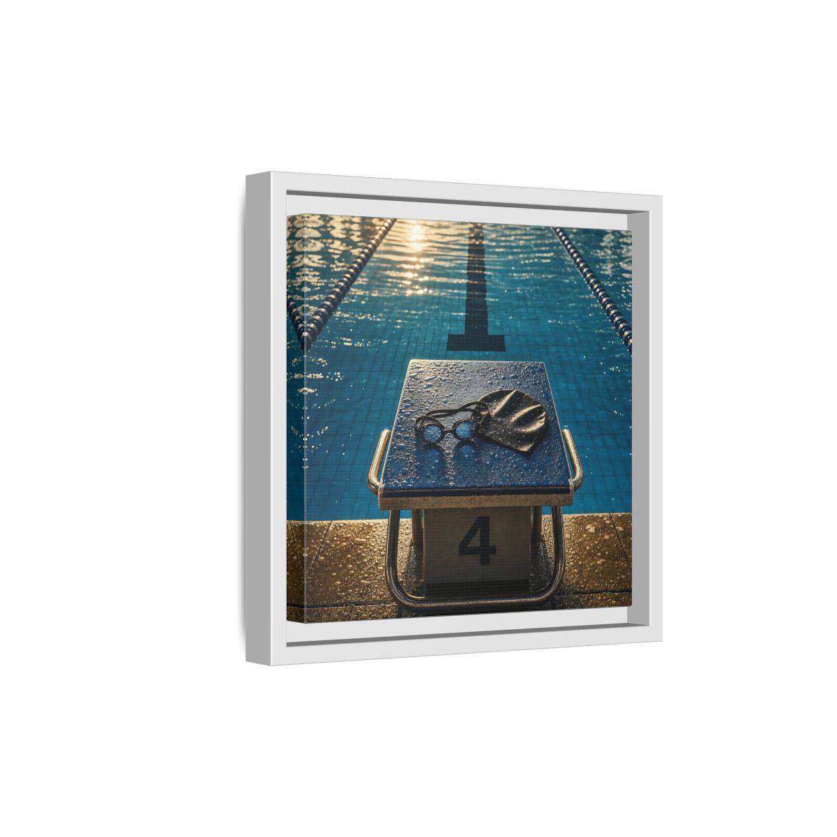 Side Mockup 19. Goggles On Starting Block shown as framed canvas print