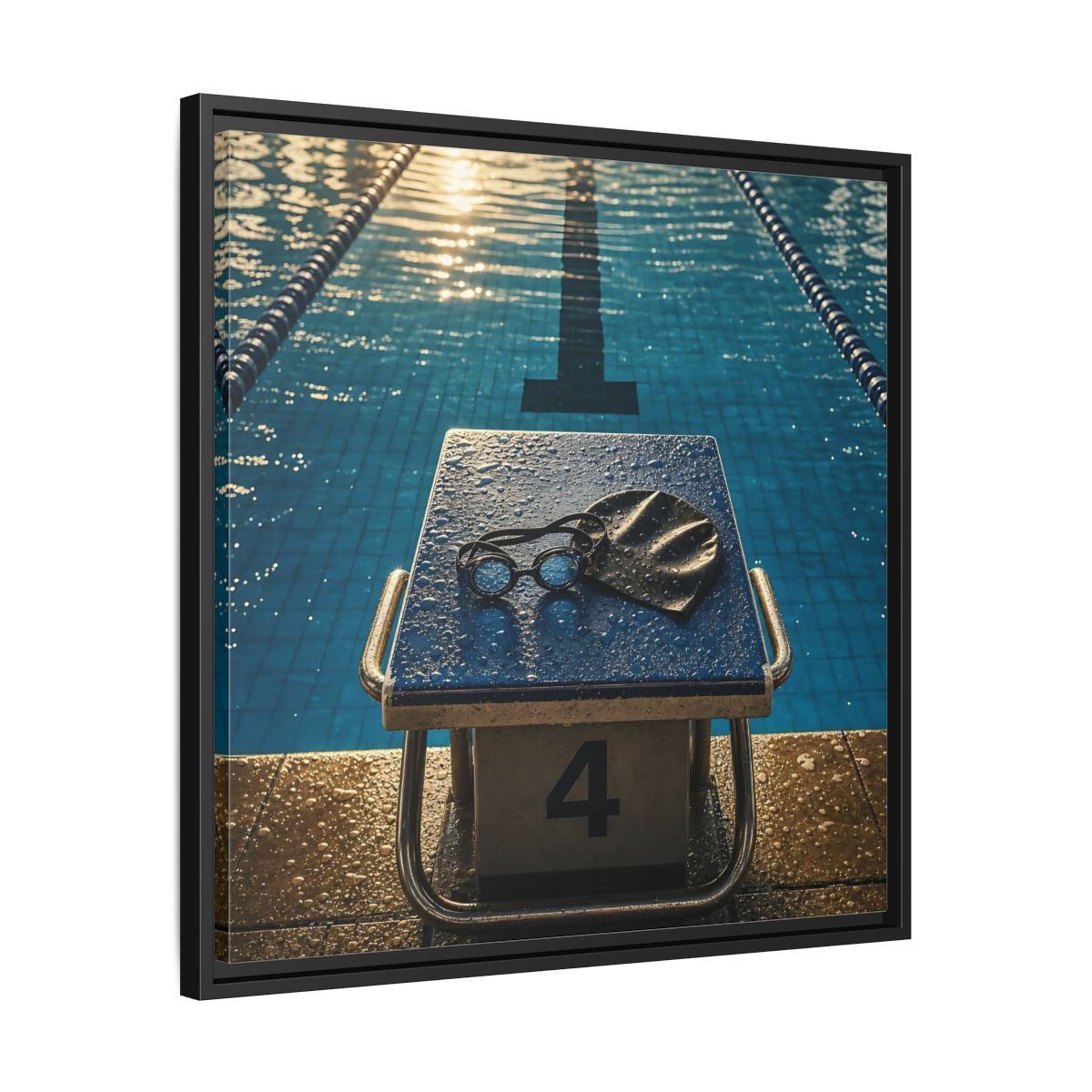 Side Mockup 31. Goggles On Starting Block shown as framed canvas print