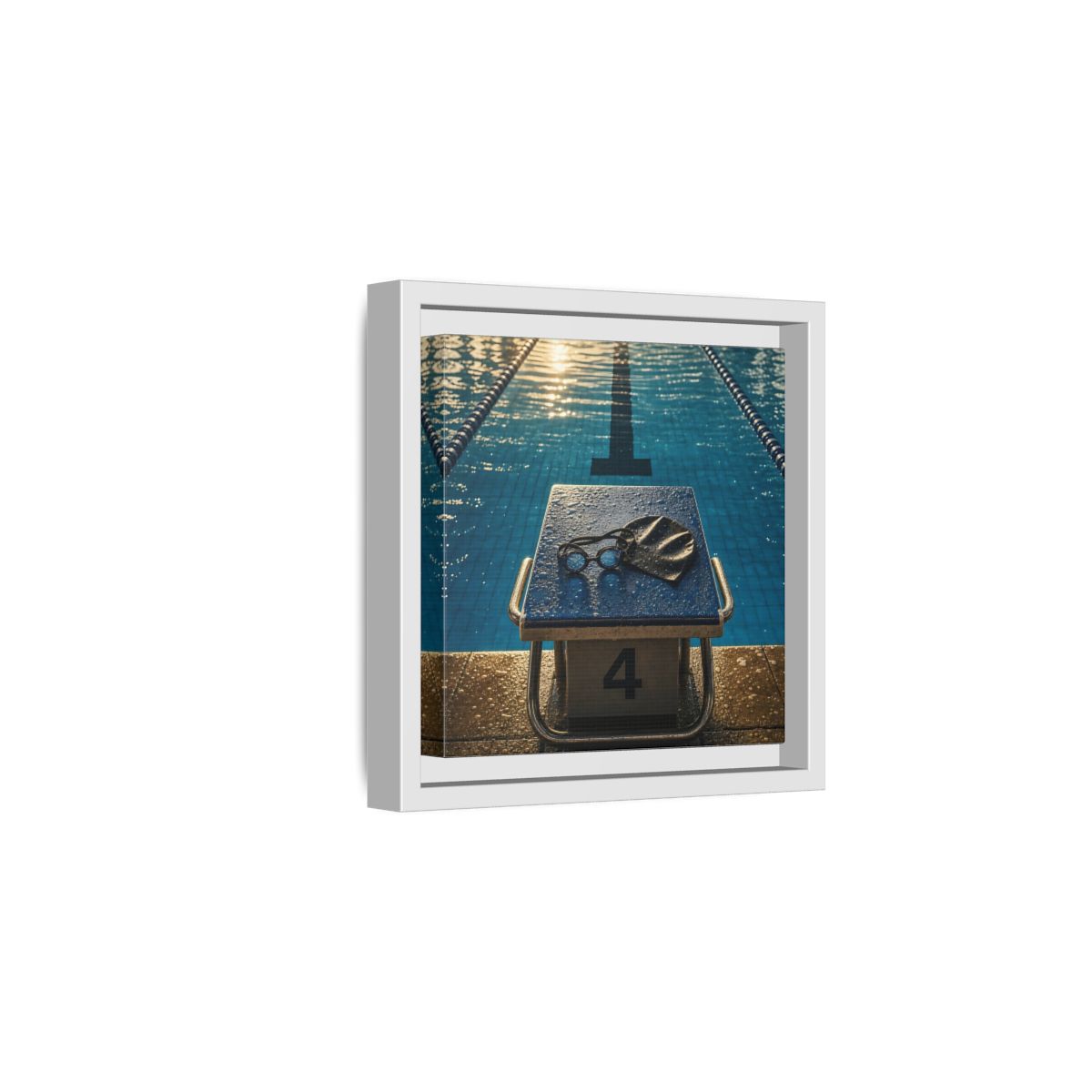 Side Mockup 1. Goggles On Starting Block shown as framed canvas print