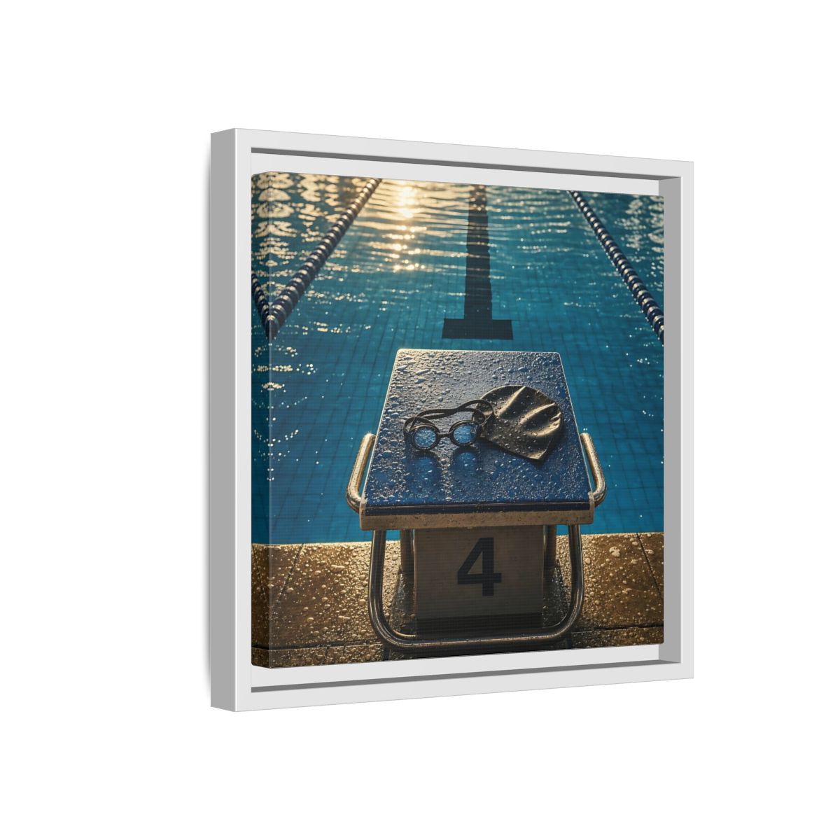 Side Mockup 16. Goggles On Starting Block shown as framed canvas print