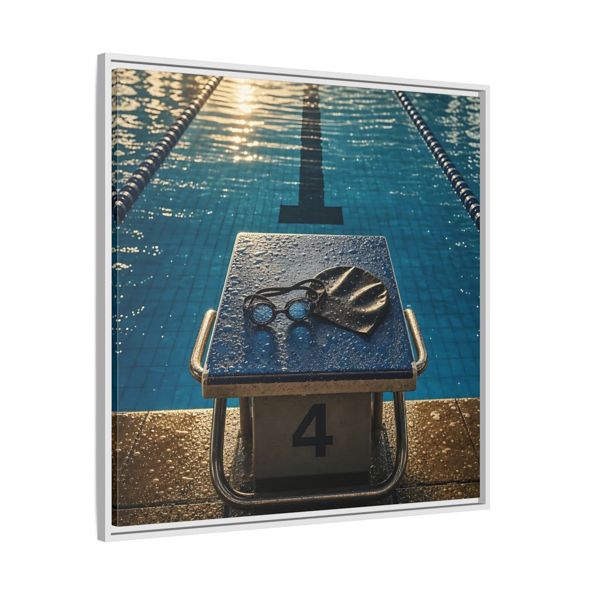 Side Mockup 25. Goggles On Starting Block shown as framed canvas print