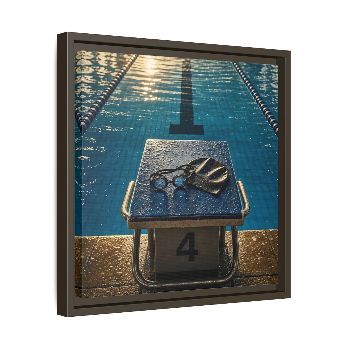 Side Mockup 29. Goggles On Starting Block shown as framed canvas print