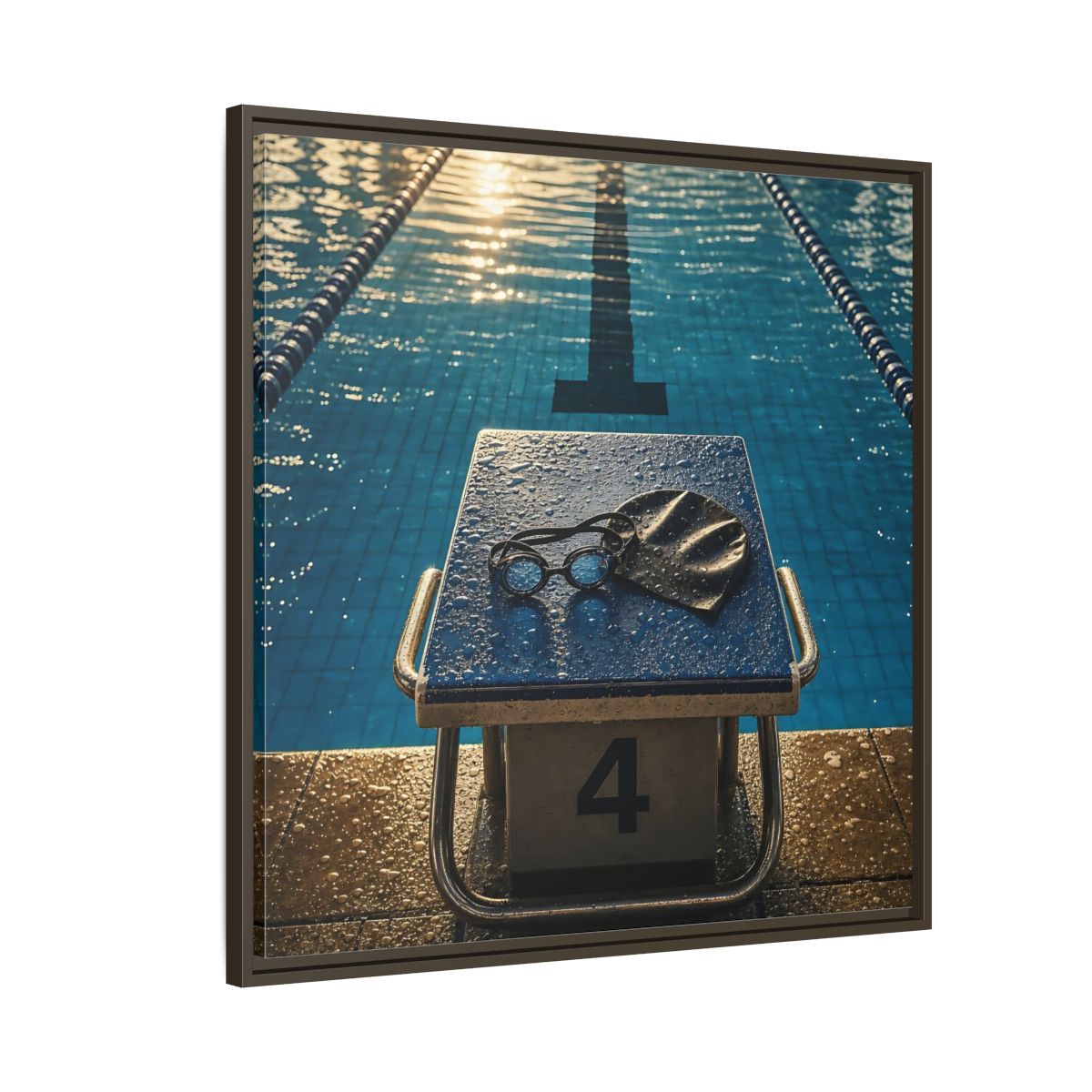 Side Mockup 8. Goggles On Starting Block shown as framed canvas print