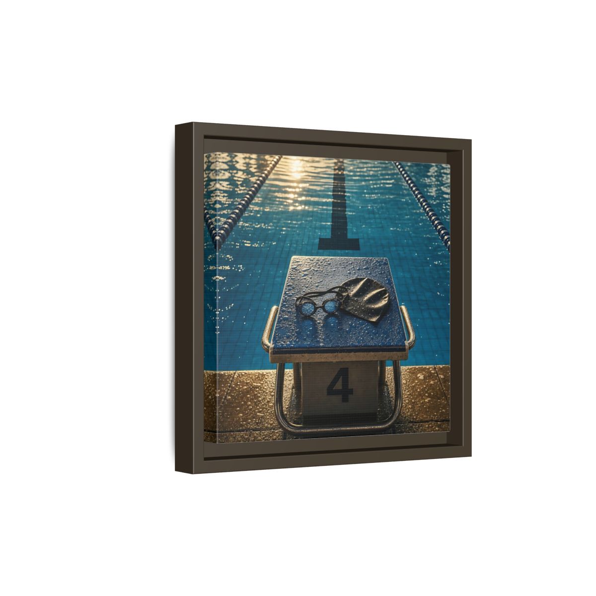 Side Mockup 20. Goggles On Starting Block shown as framed canvas print