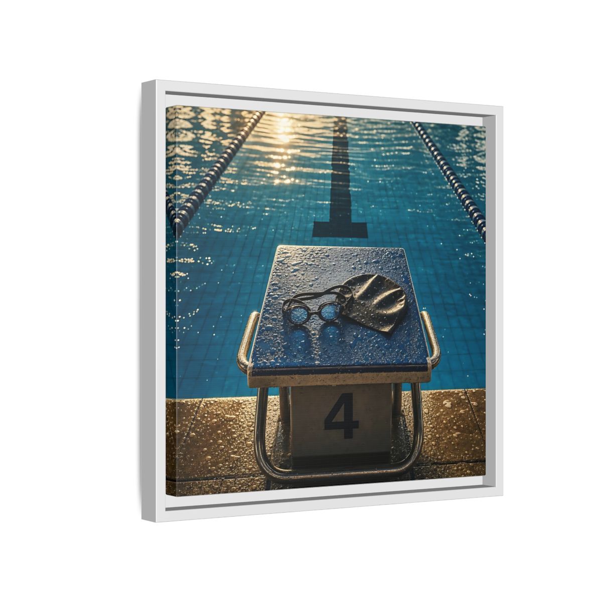 Side Mockup 13. Goggles On Starting Block shown as framed canvas print