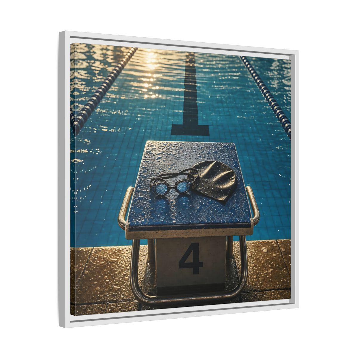 Side Mockup 26. Goggles On Starting Block shown as framed canvas print