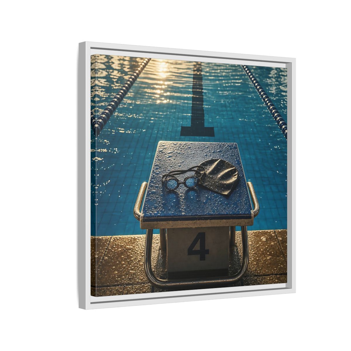 Side Mockup 10. Goggles On Starting Block shown as framed canvas print