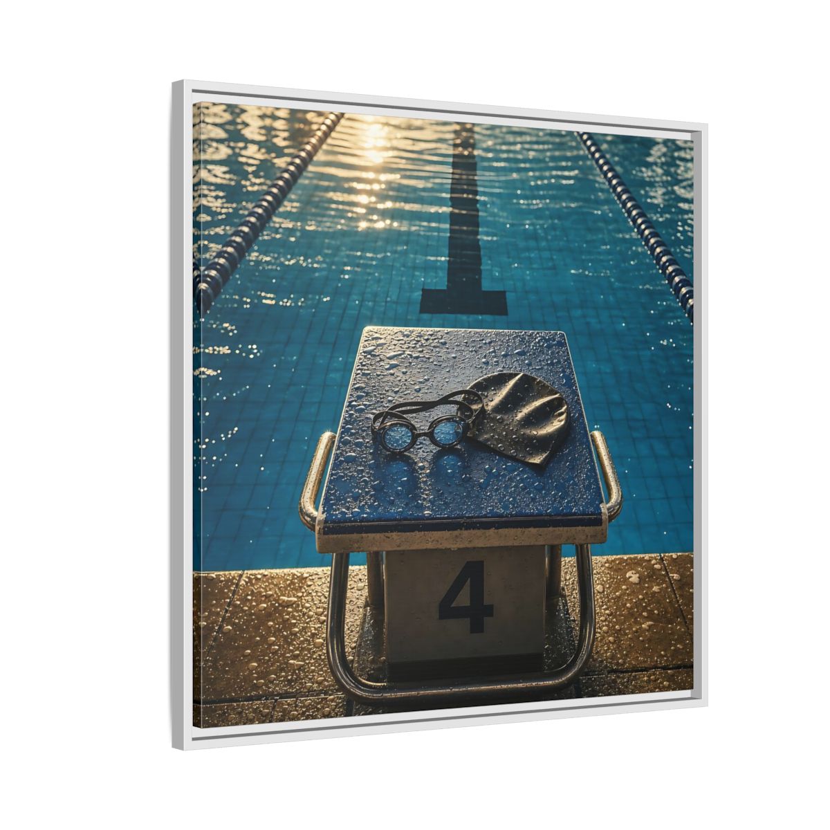 Side Mockup 7. Goggles On Starting Block shown as framed canvas print
