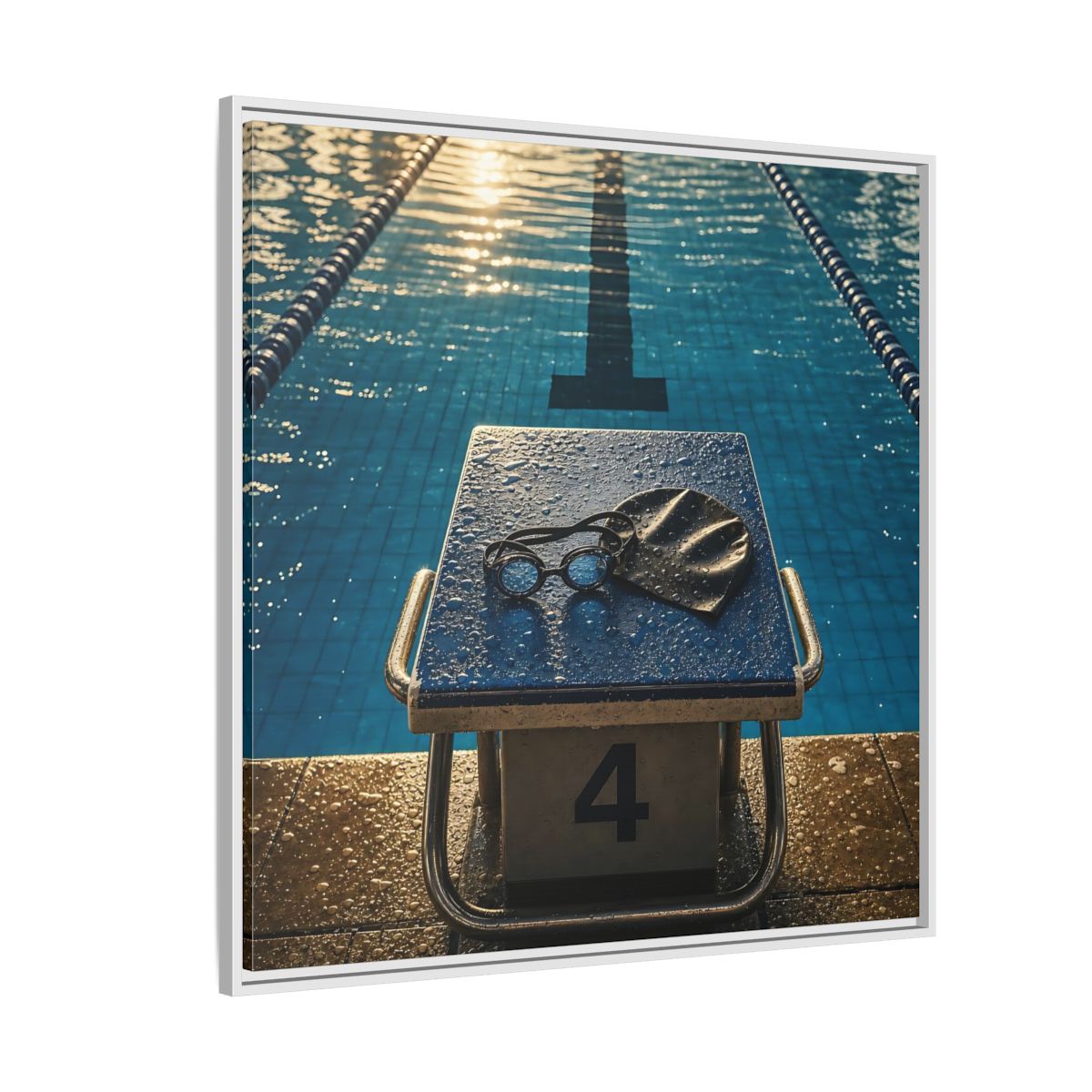 Side Mockup 4. Goggles On Starting Block shown as framed canvas print