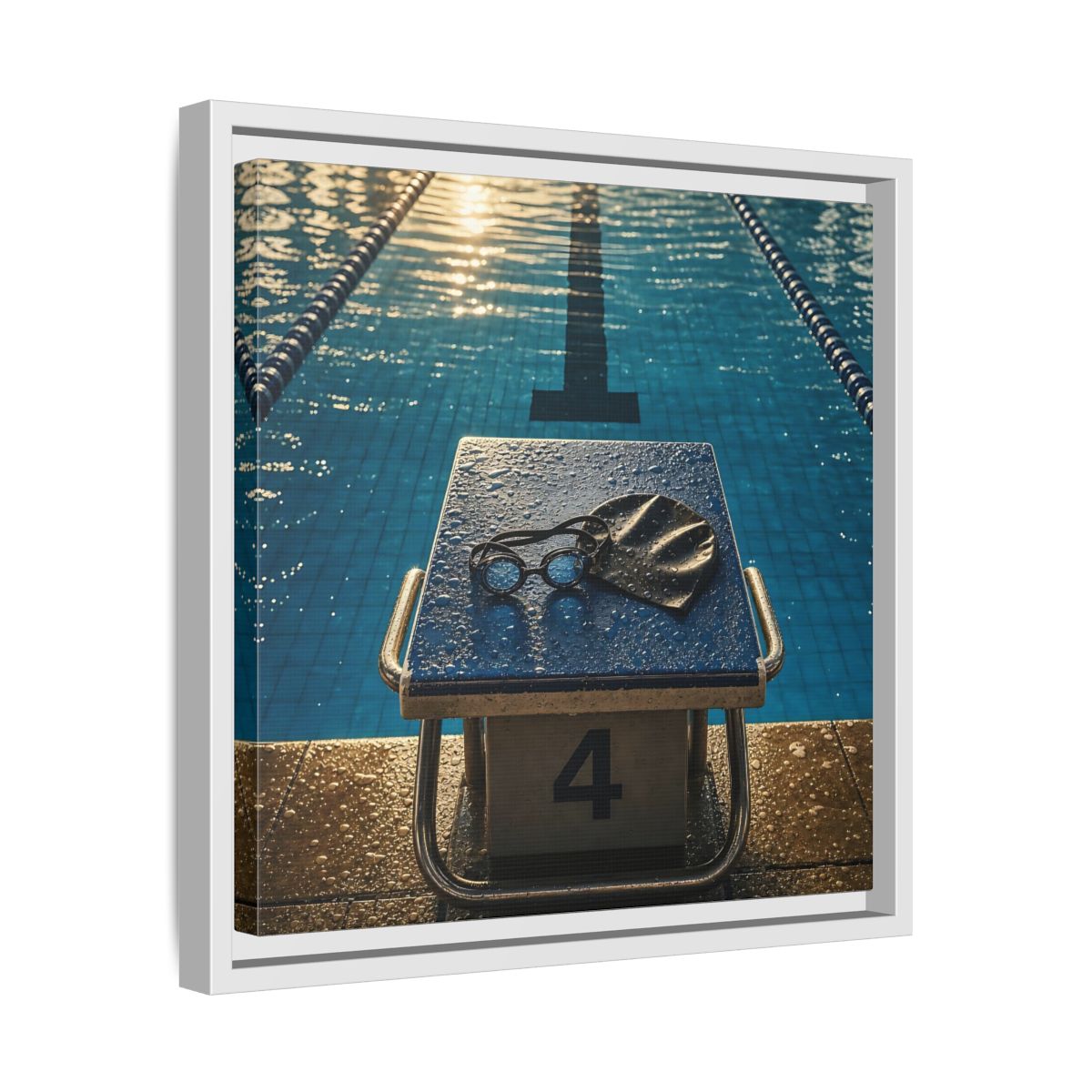 Side Mockup 28. Goggles On Starting Block shown as framed canvas print