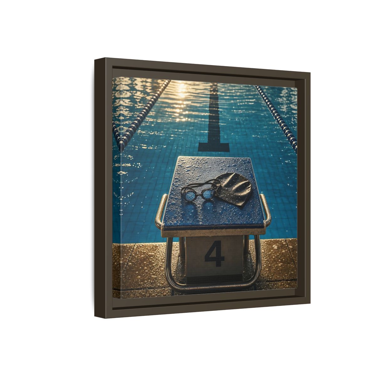 Side Mockup 17. Goggles On Starting Block shown as framed canvas print