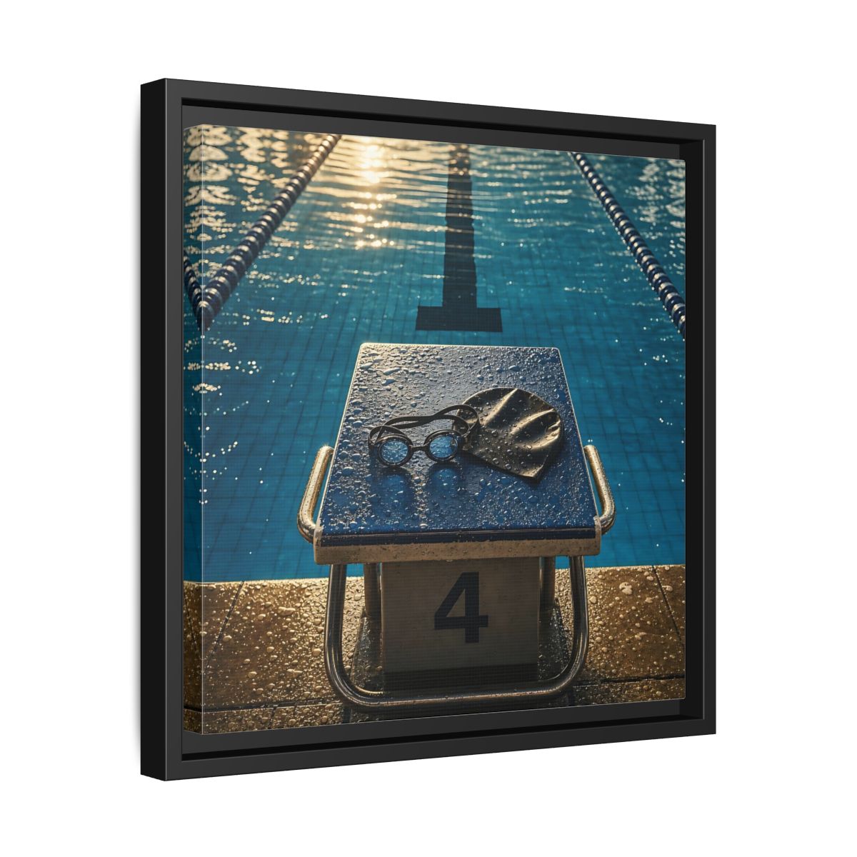 Side Mockup 32. Goggles On Starting Block shown as framed canvas print