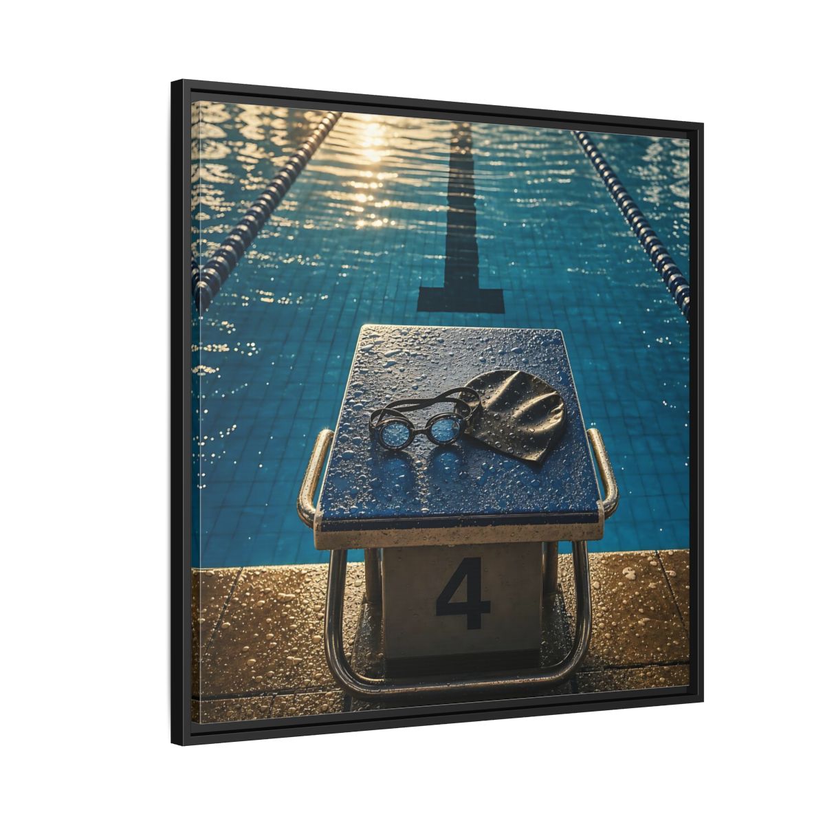 Side Mockup 9. Goggles On Starting Block shown as framed canvas print