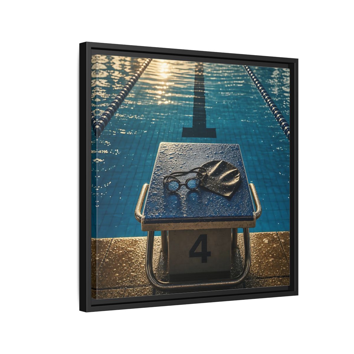 Side Mockup 12. Goggles On Starting Block shown as framed canvas print