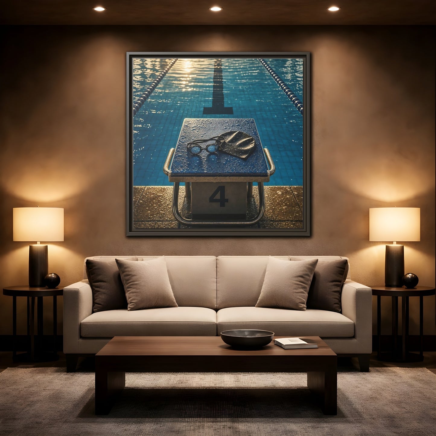 Mockup 2. Goggles On Starting Block shown as framed canvas print
