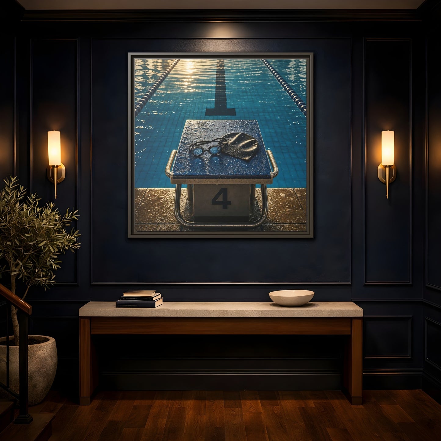 Mockup 4. Goggles On Starting Block shown as framed canvas print