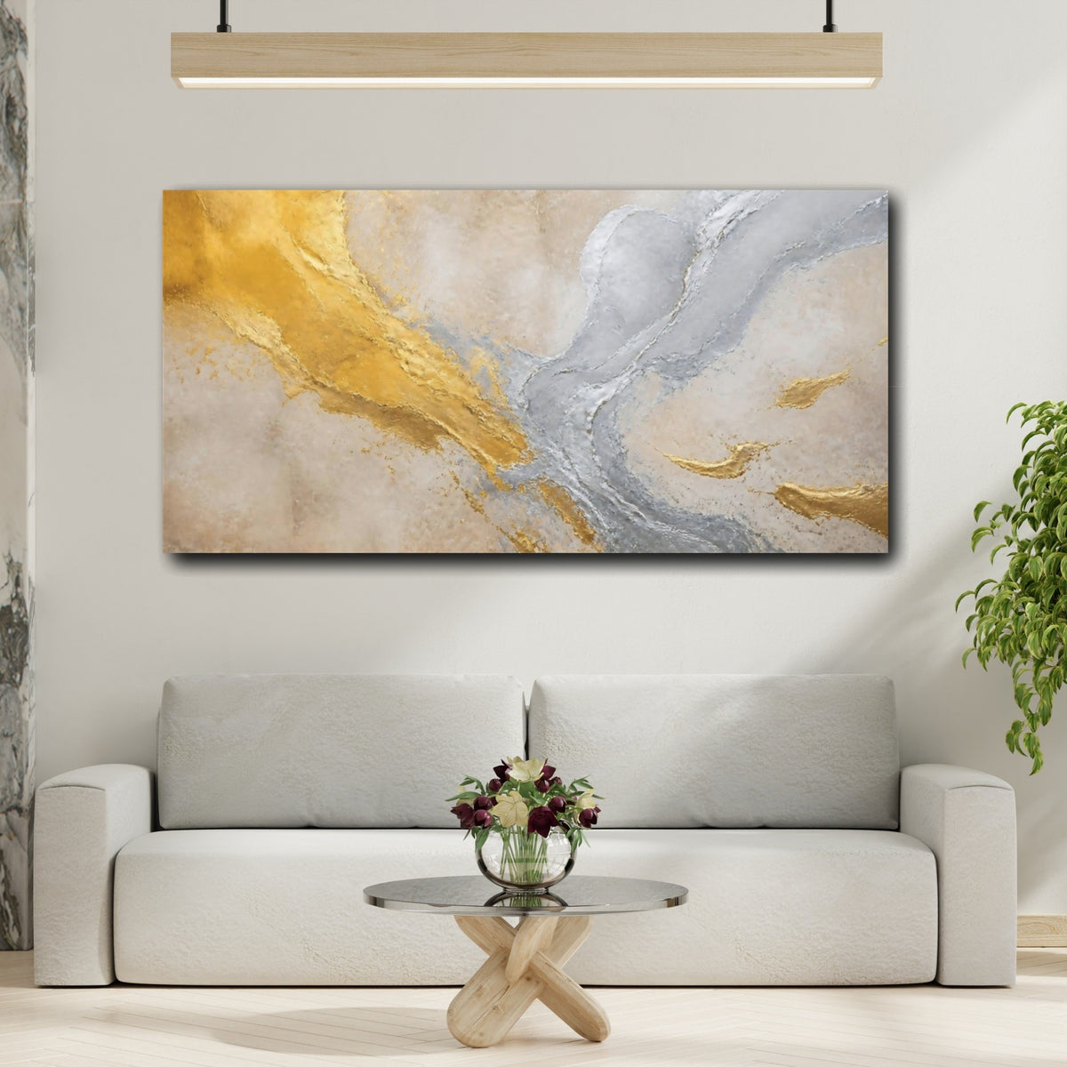 Mockup 2. Gold & Silver Abstract Accent shown as canvas print