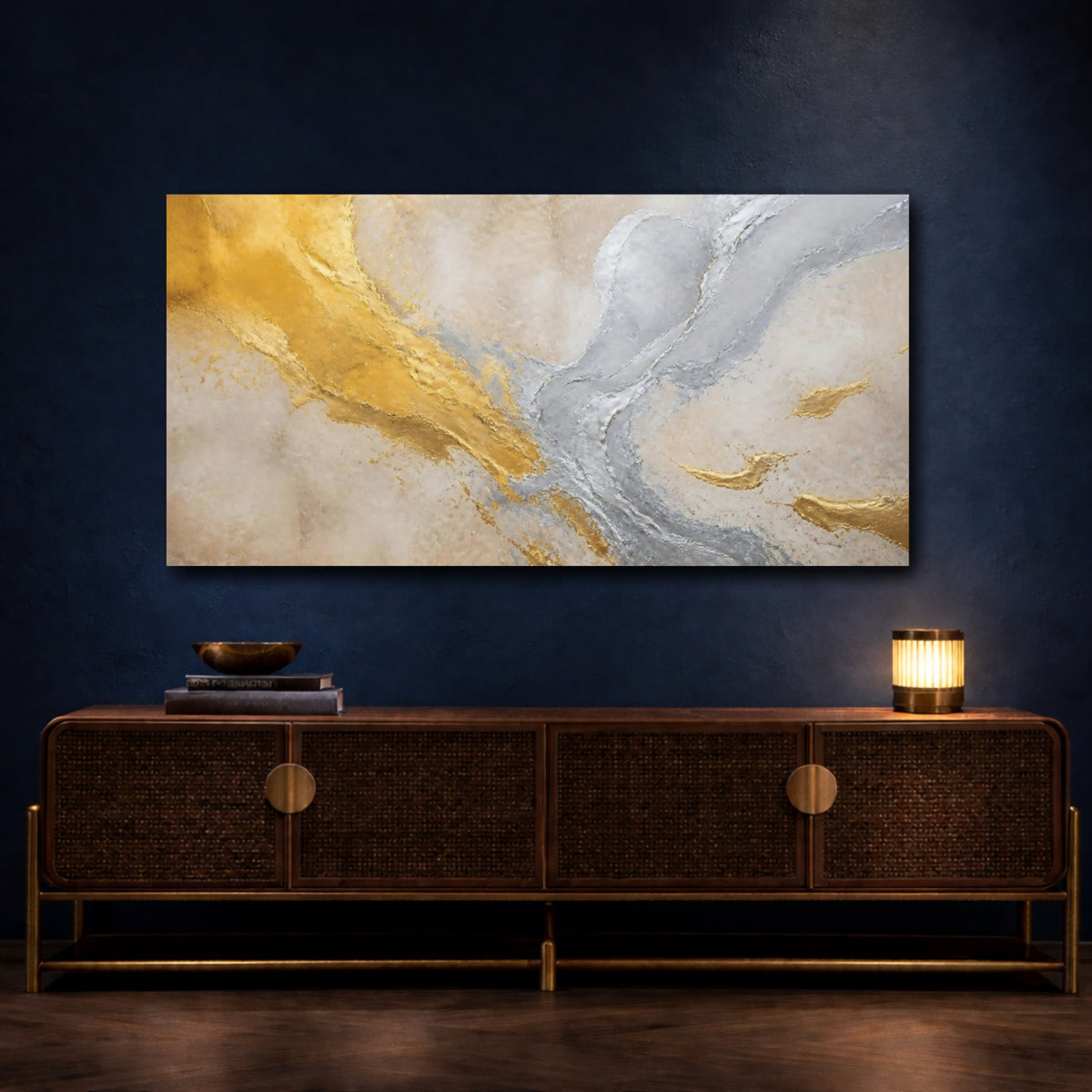 Mockup 4. Gold & Silver Abstract Accent shown as canvas print
