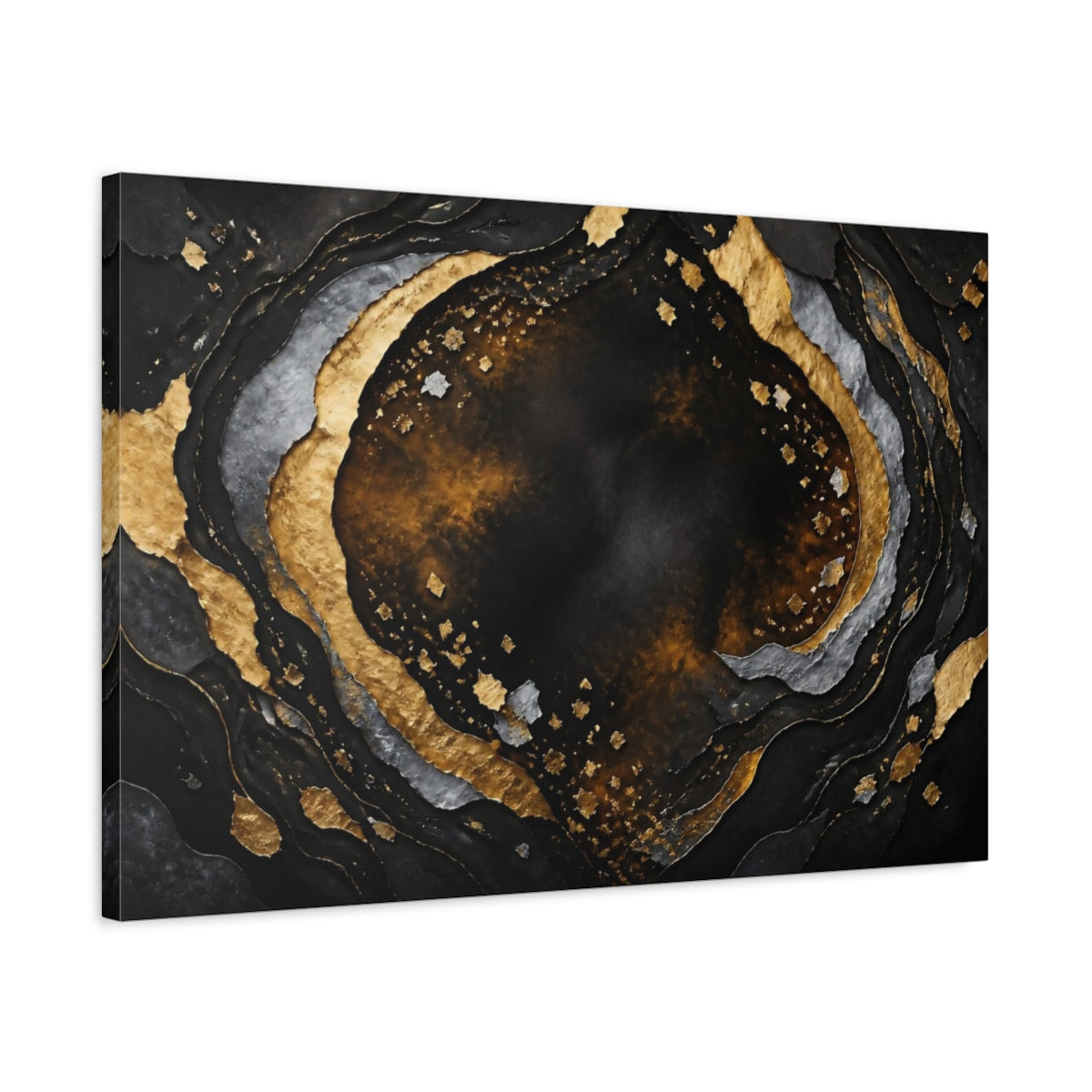 Side Mockup 2. Gold Abstract Layers shown as canvas print