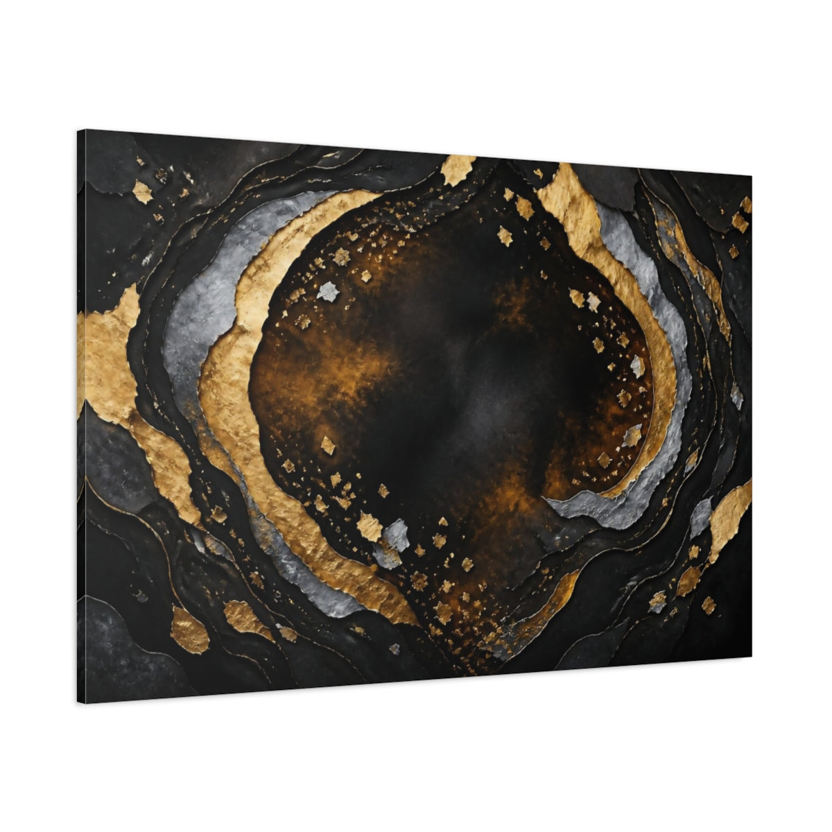 Side Mockup 1. Gold Abstract Layers shown as canvas print