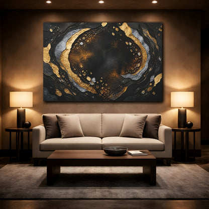 Mockup 2. Gold Abstract Layers shown as canvas print