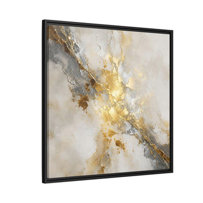 Side Mockup 9. Gold Marble Abstract Burst shown as framed canvas print