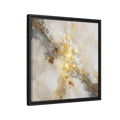 Side Mockup 12. Gold Marble Abstract Burst shown as framed canvas print