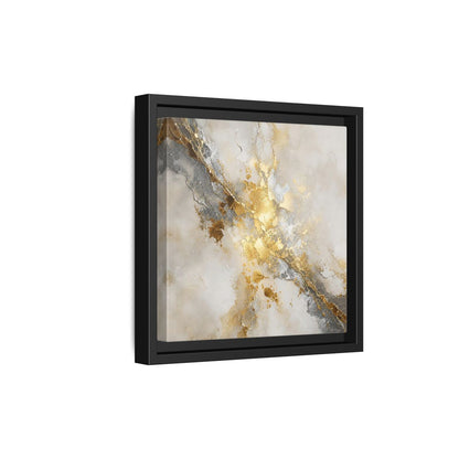 Side Mockup 21. Gold Marble Abstract Burst shown as framed canvas print