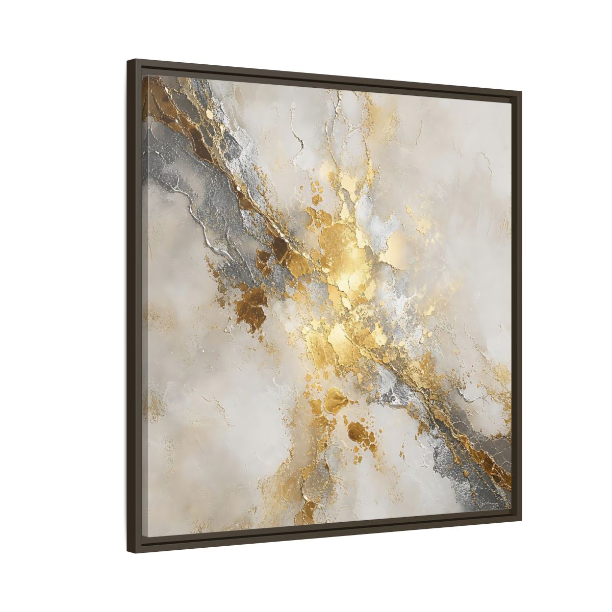 Side Mockup 8. Gold Marble Abstract Burst shown as framed canvas print