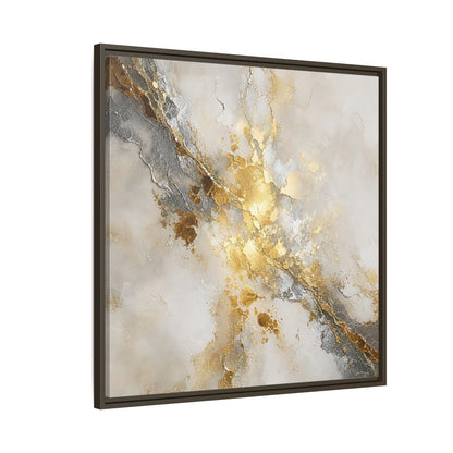 Side Mockup 8. Gold Marble Abstract Burst shown as framed canvas print