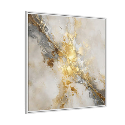 Side Mockup 4. Gold Marble Abstract Burst shown as framed canvas print