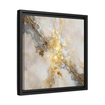 Side Mockup 32. Gold Marble Abstract Burst shown as framed canvas print