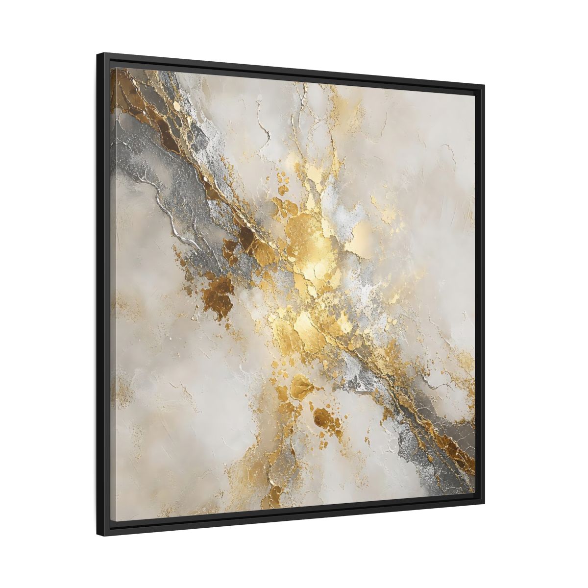 Side Mockup 30. Gold Marble Abstract Burst shown as framed canvas print