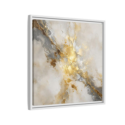 Side Mockup 10. Gold Marble Abstract Burst shown as framed canvas print