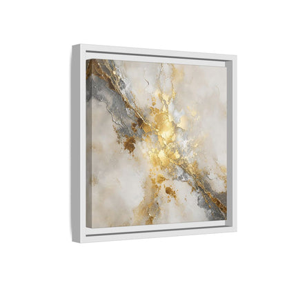 Side Mockup 16. Gold Marble Abstract Burst shown as framed canvas print