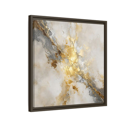 Side Mockup 11. Gold Marble Abstract Burst shown as framed canvas print