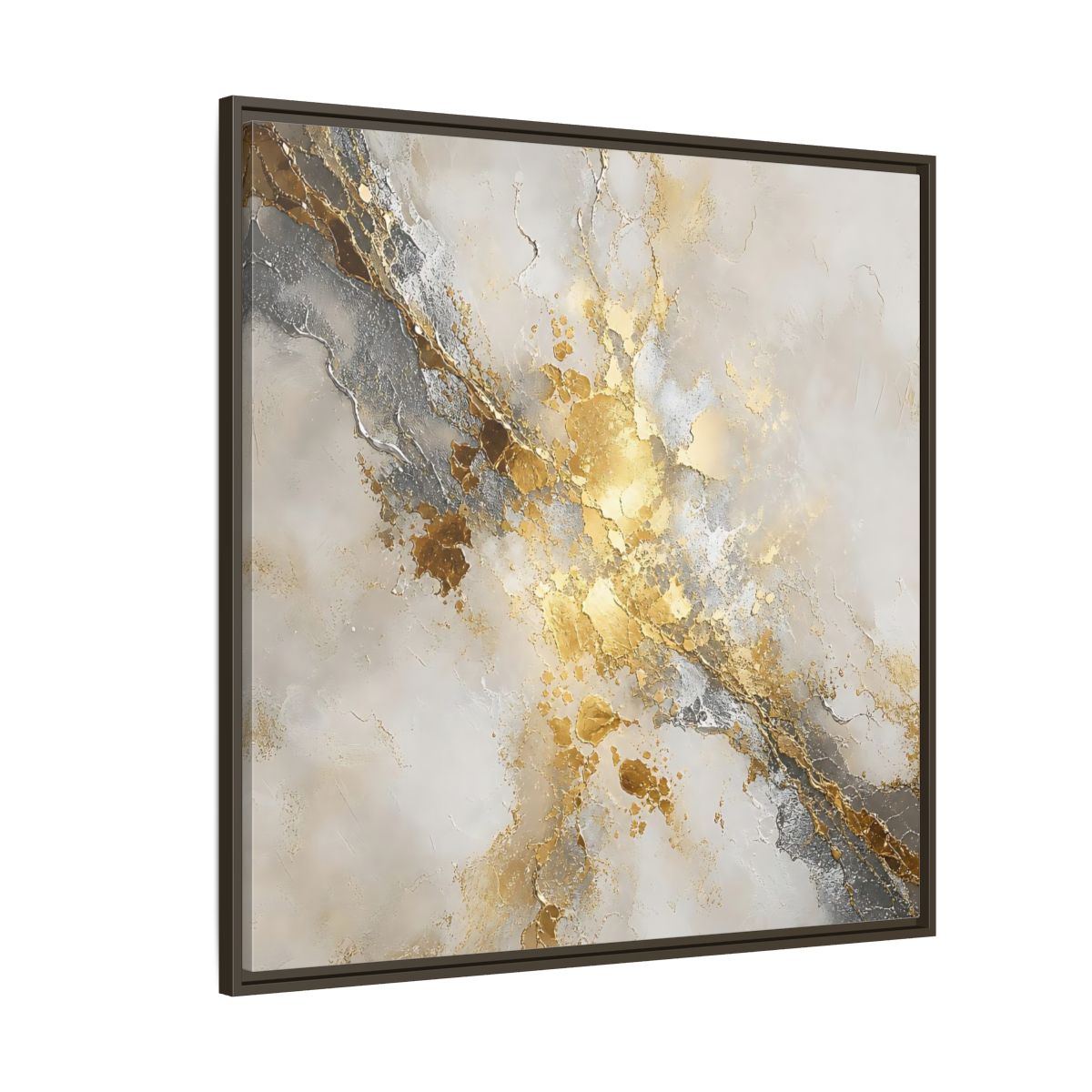 Side Mockup 5. Gold Marble Abstract Burst shown as framed canvas print