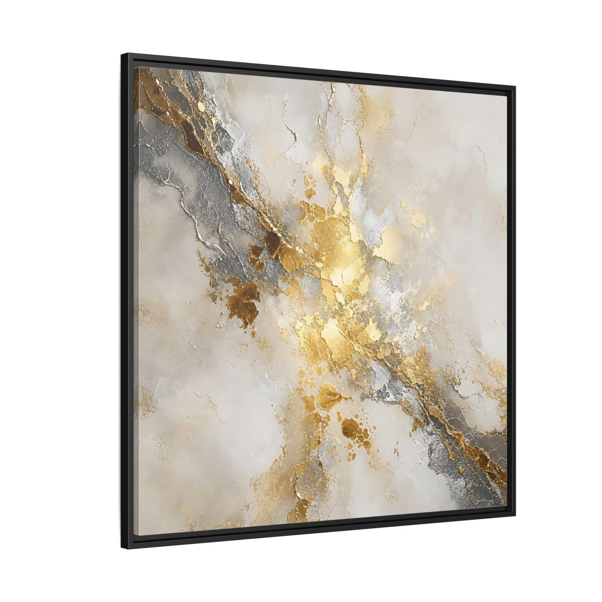 Side Mockup 6. Gold Marble Abstract Burst shown as framed canvas print